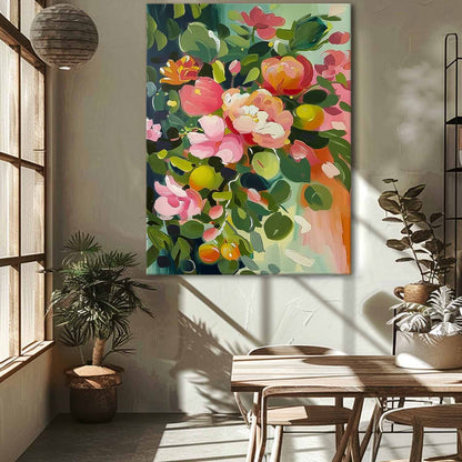 Vibrant Floral Oil Painting for Home Decor - Colorful Blossoms in Bloom