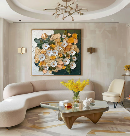 Vibrant Daisy Floral Oil Painting for Home Décor and Art Lovers
