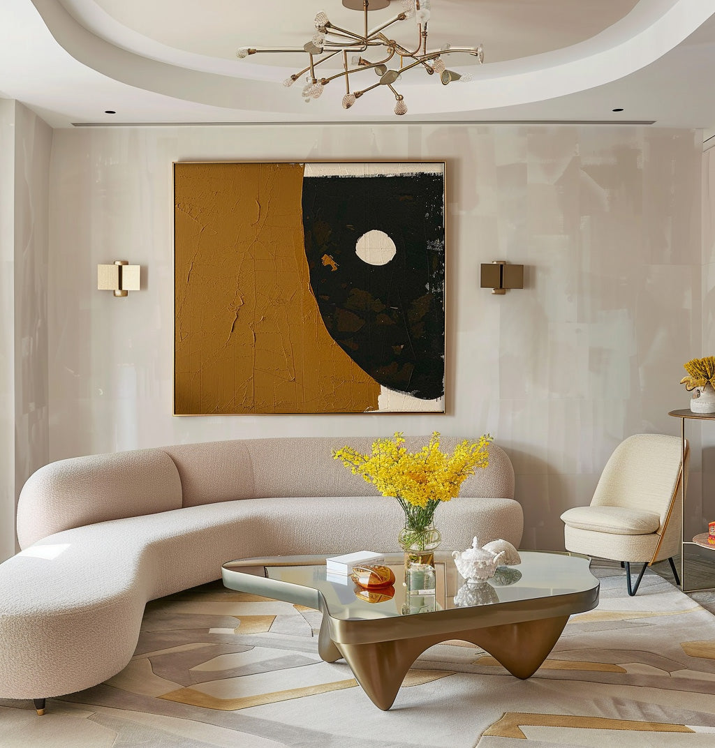 Abstract Minimalist Oil Painting with Earthy Tones and Geometric Design