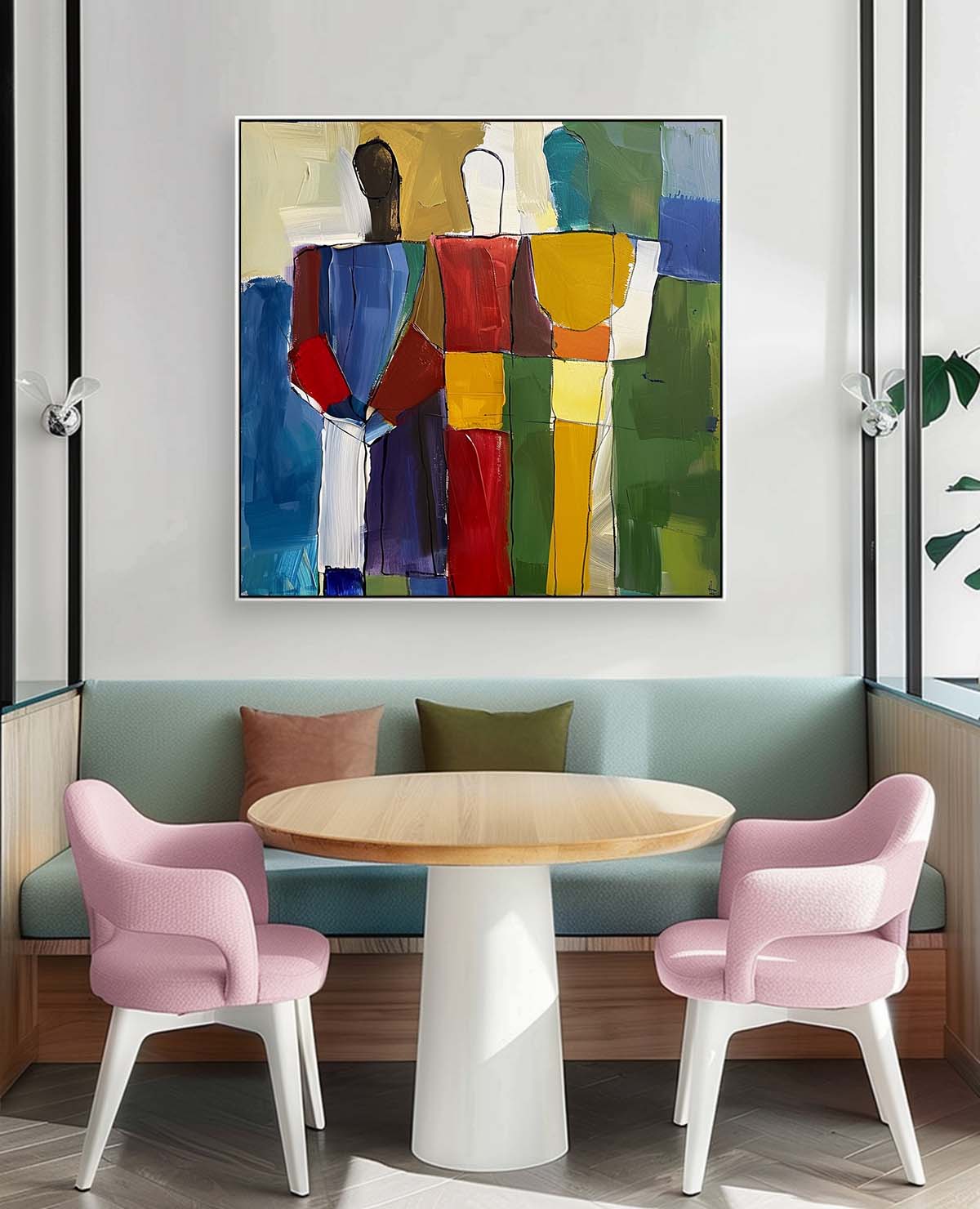 Abstracte Figuralen – Kleurrijk Mensen Thema Canvas Schilderij voor Kantoor en Woonkamer