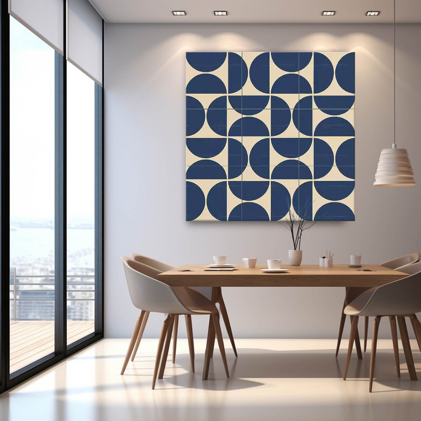 Navy and Beige Geometric Canvas Art for Modern Minimalist Interiors