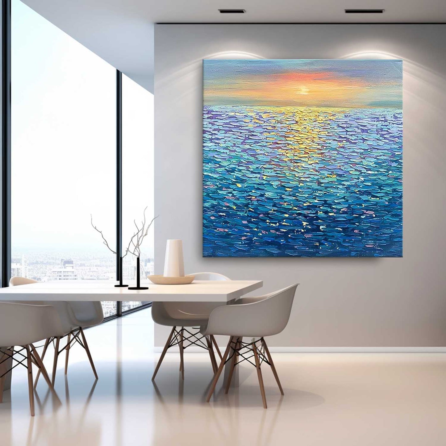 Serene Ocean Sunset Oil Painting - Vibrant Seascape Canvas Art for Home Decor