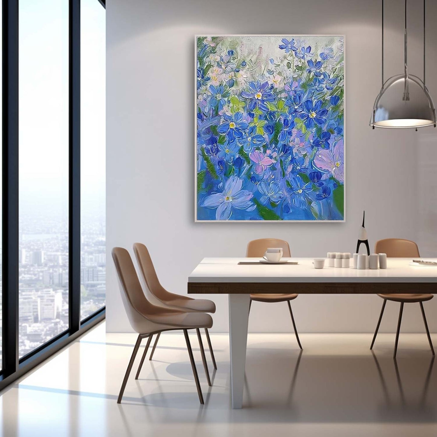 Vibrant Blue Floral Oil Painting for Home Decor and Art Collectors