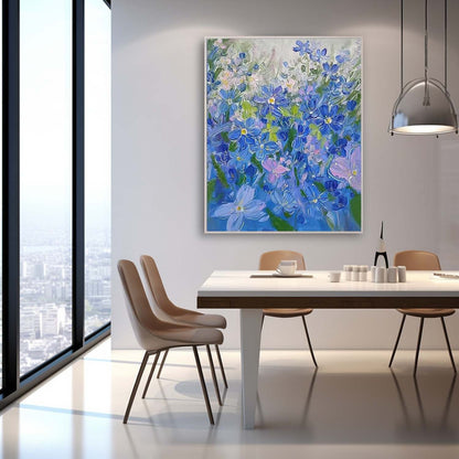 Vibrant Blue Floral Oil Painting for Home Decor and Art Collectors