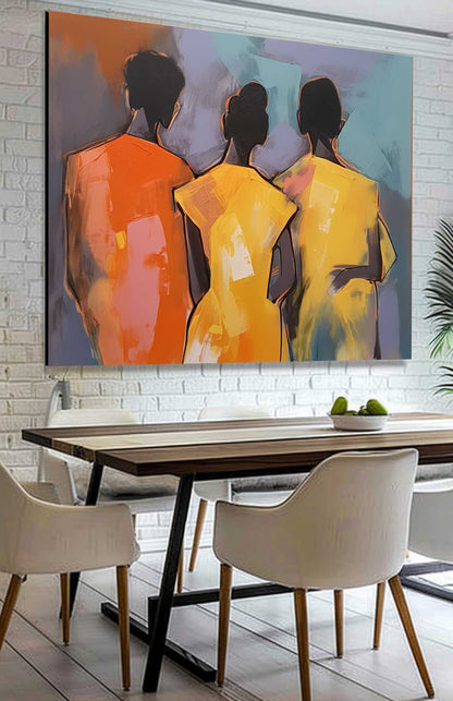 Abstract Oil Painting of Three Figures with Vibrant Colors