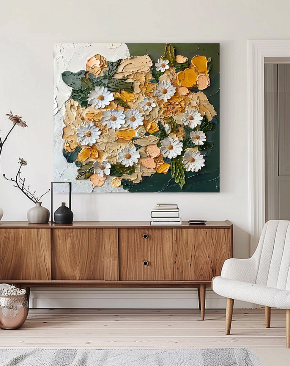 Vibrant Daisy Floral Oil Painting for Home Décor and Art Lovers
