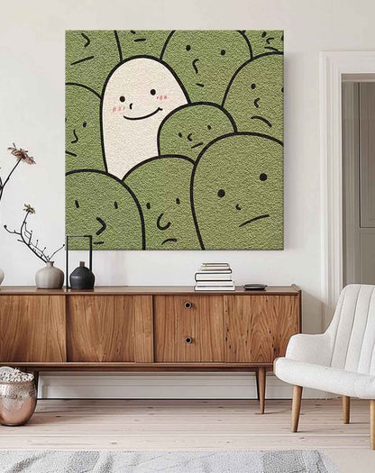 Unique Minimalist Oil Painting of Happy Character in a Crowd