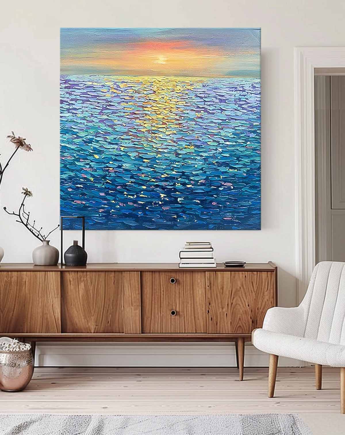 Serene Ocean Sunset Oil Painting - Vibrant Seascape Canvas Art for Home Decor