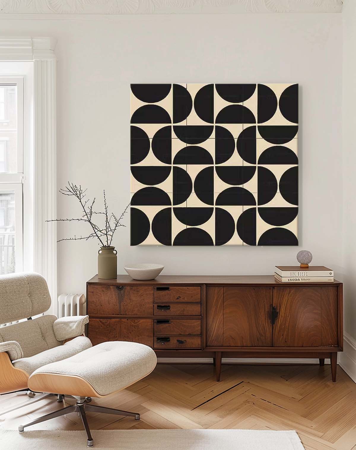 Modern Geometric Black and White Oil Painting for Stylish Home Decor