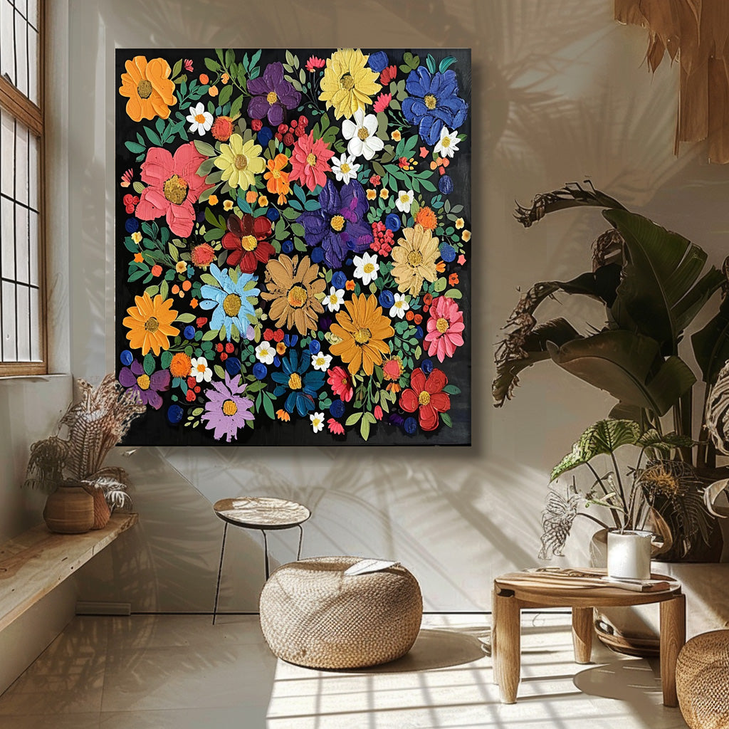 Vibrant Floral Oil Painting on Canvas - Colorful Flower Art for Home Decor