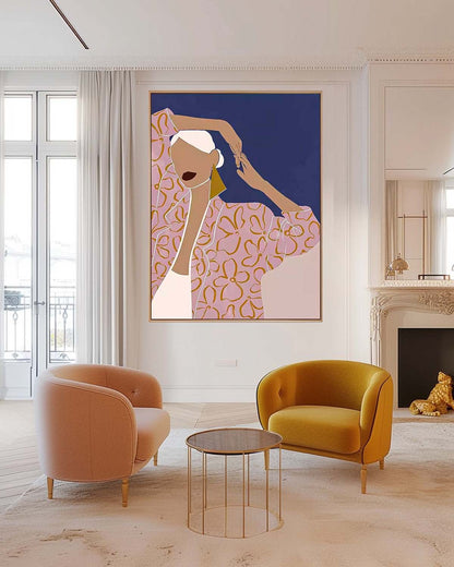 Stylish Woman in Floral Blouse - Contemporary Oil Painting for Elegant Decor