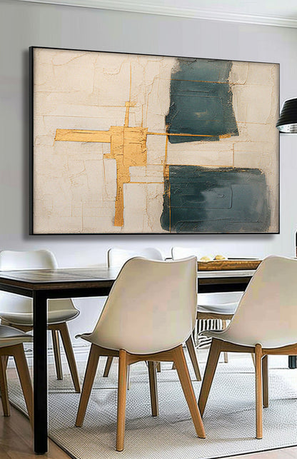 Abstract Minimalist Oil Painting with Gold Accents for Modern Home Decor