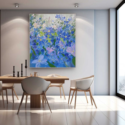 Vibrant Blue Floral Oil Painting for Home Decor and Art Collectors