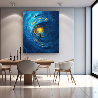 Serene Ocean Swirl with Vibrant Sunlight and Kayak Canvas Artwork