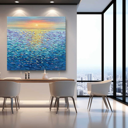 Serene Ocean Sunset Oil Painting - Vibrant Seascape Canvas Art for Home Decor