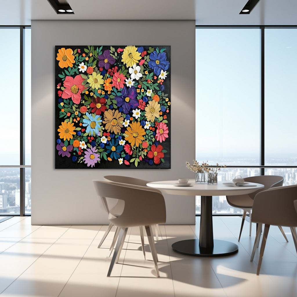 Vibrant Floral Oil Painting on Canvas - Colorful Flower Art for Home Decor
