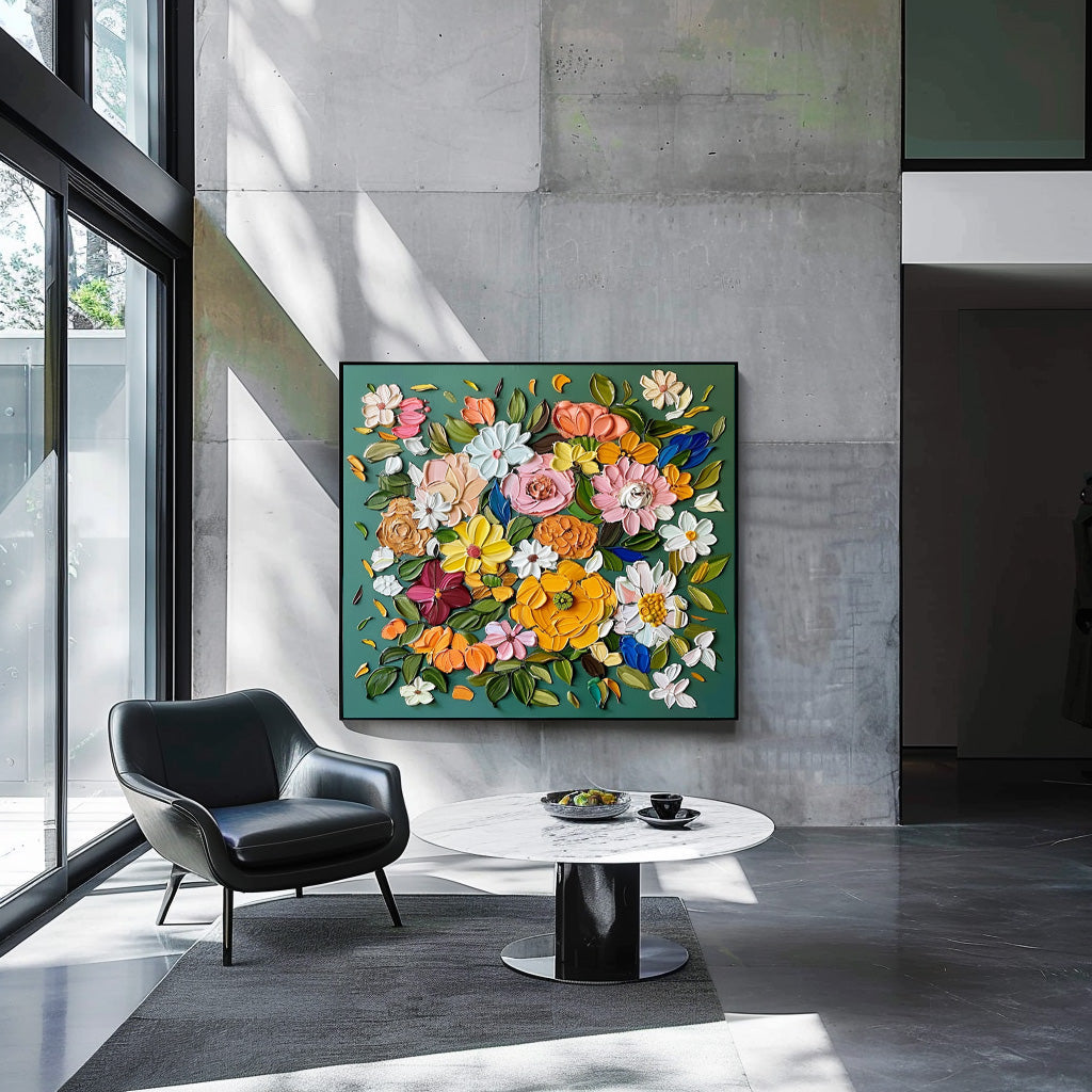 Vibrant Floral Oil Painting on Canvas – Colorful Blossom Art for Home Décor