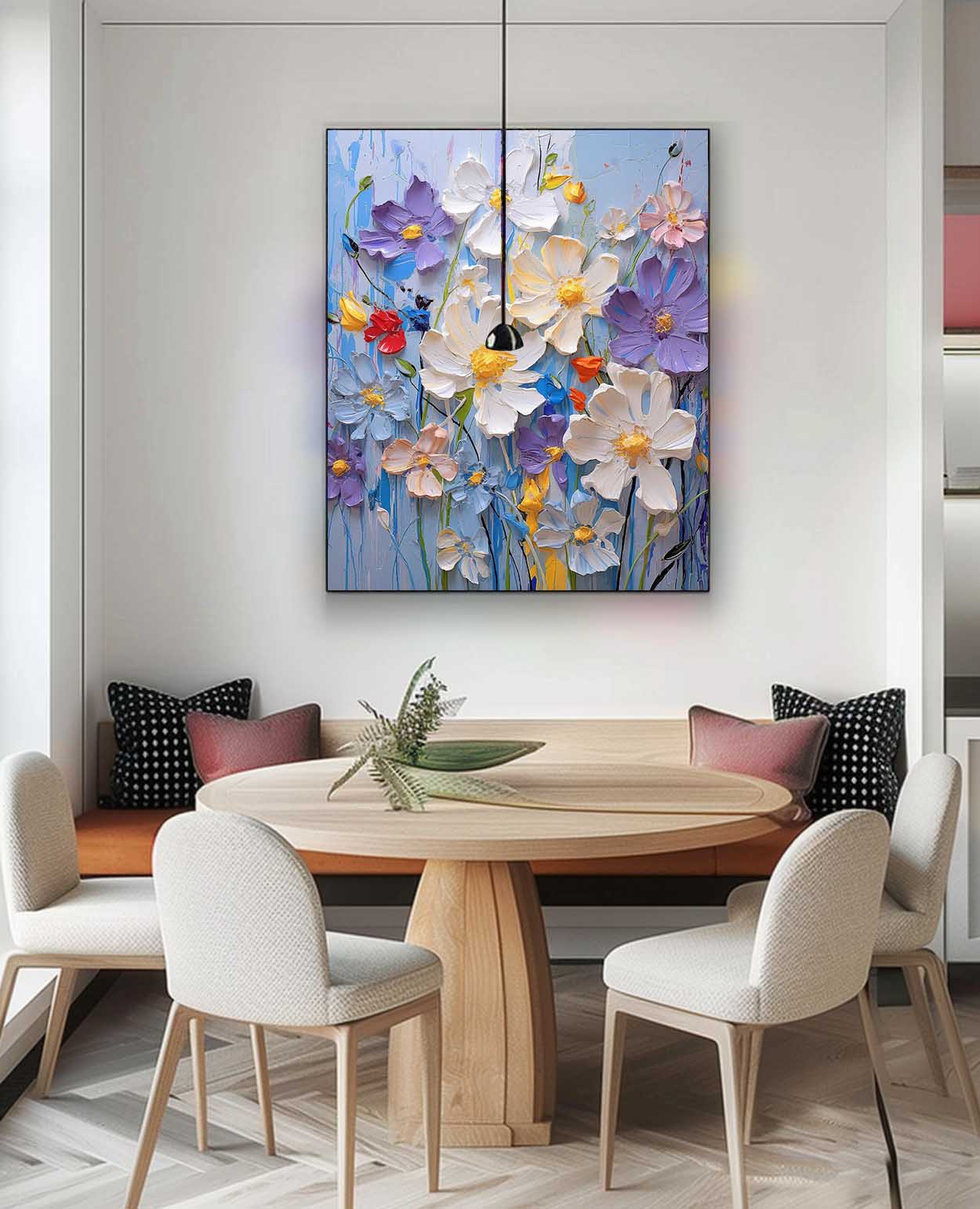 Vibrant Floral Oil Painting on Canvas - Colorful Flower Garden Art