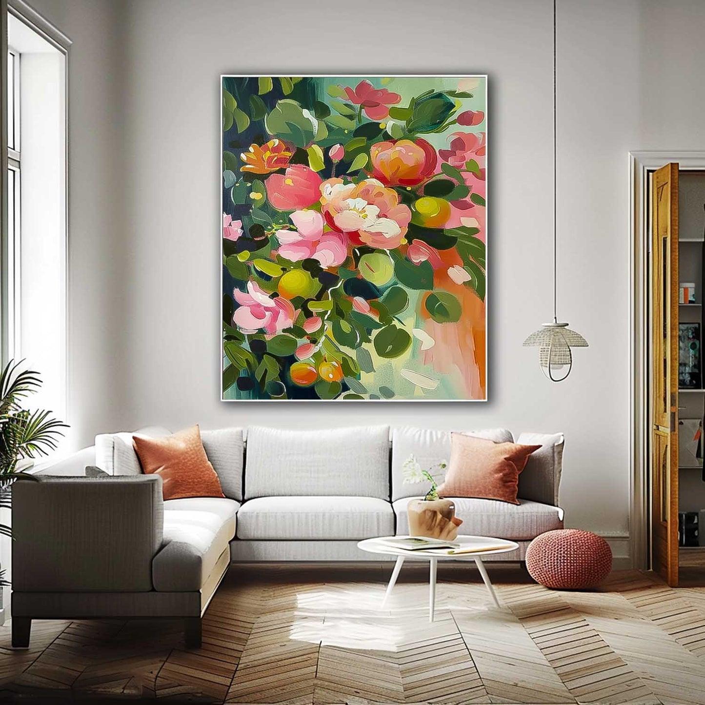 Vibrant Floral Oil Painting for Home Decor - Colorful Blossoms in Bloom