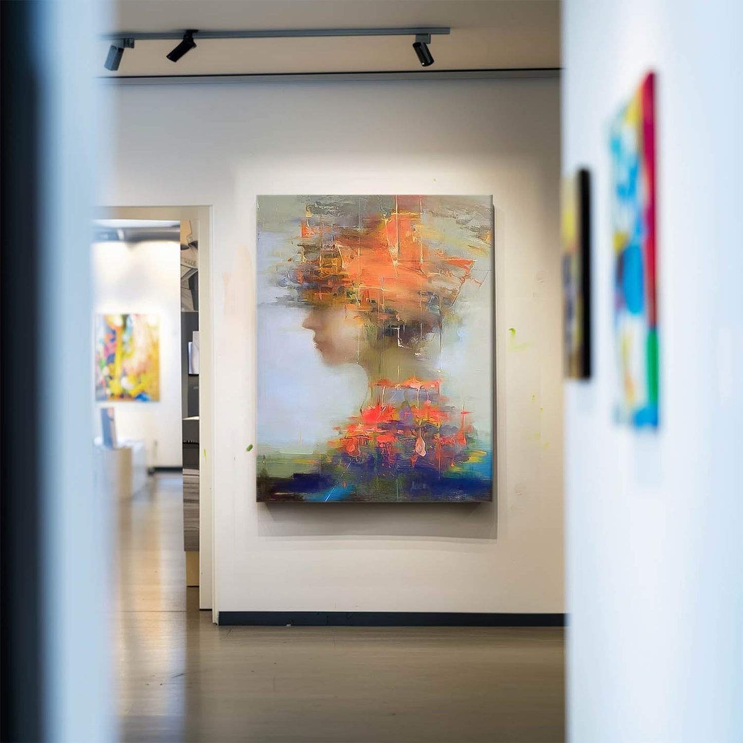 Abstract Oil Painting of a Woman with Vibrant Colors and Expressions