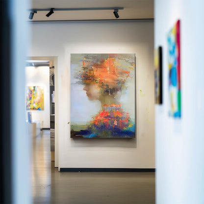 Abstract Oil Painting of a Woman with Vibrant Colors and Expressions