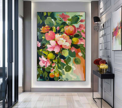 Vibrant Floral Oil Painting for Home Decor - Colorful Blossoms in Bloom