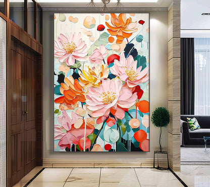 Vibrant Floral Oil Painting - Colorful Canvas Art for Home Decor and Wall Gallery
