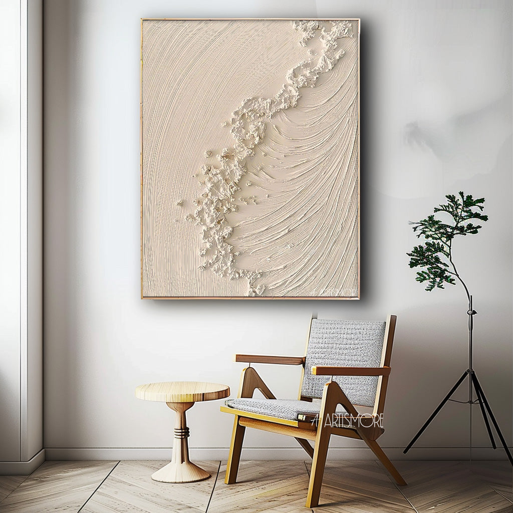 Tranquil Beach Wave Abstract Oil Painting for Coastal Home Decor