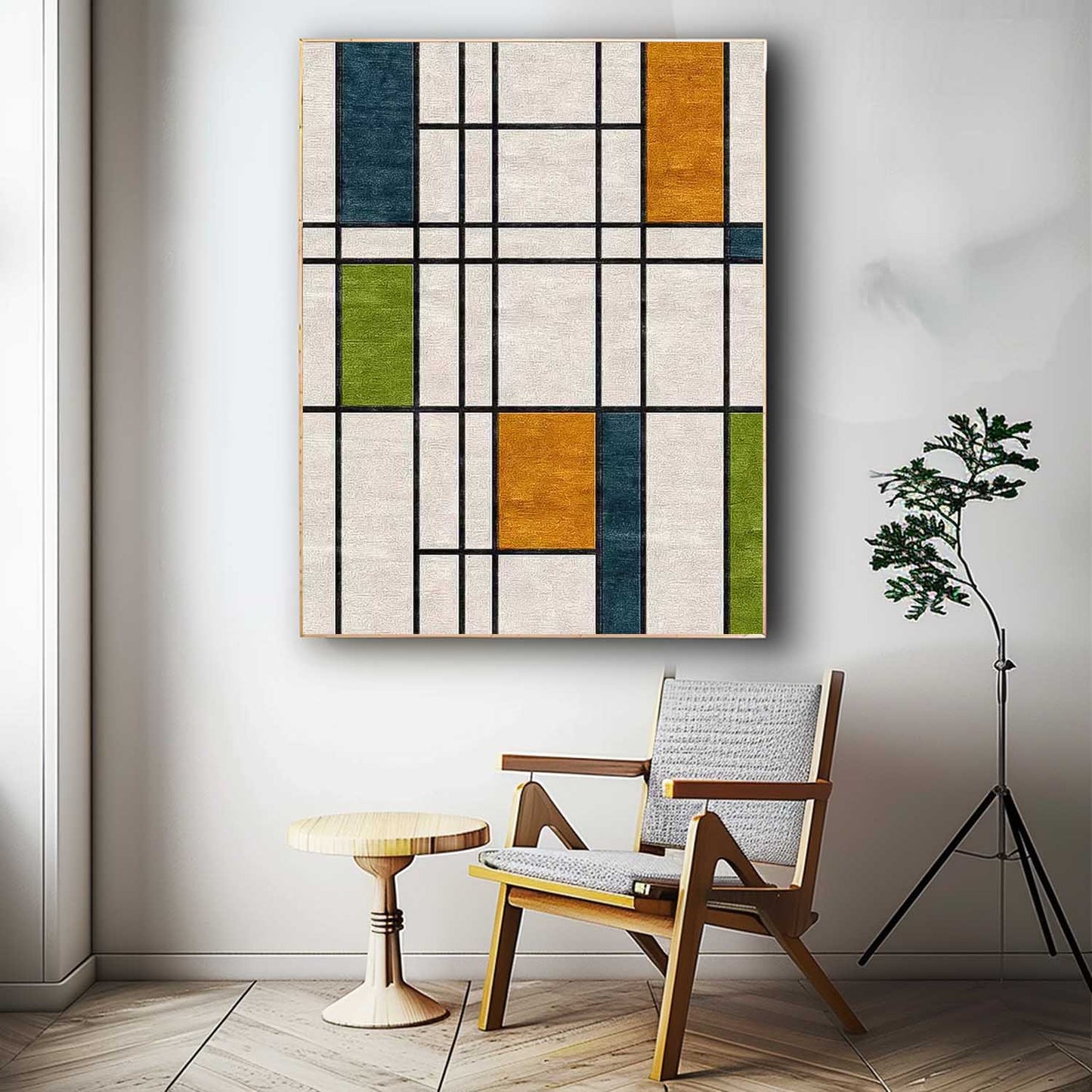 Vibrant Geometric Oil Painting for Modern Abstract Home Decor