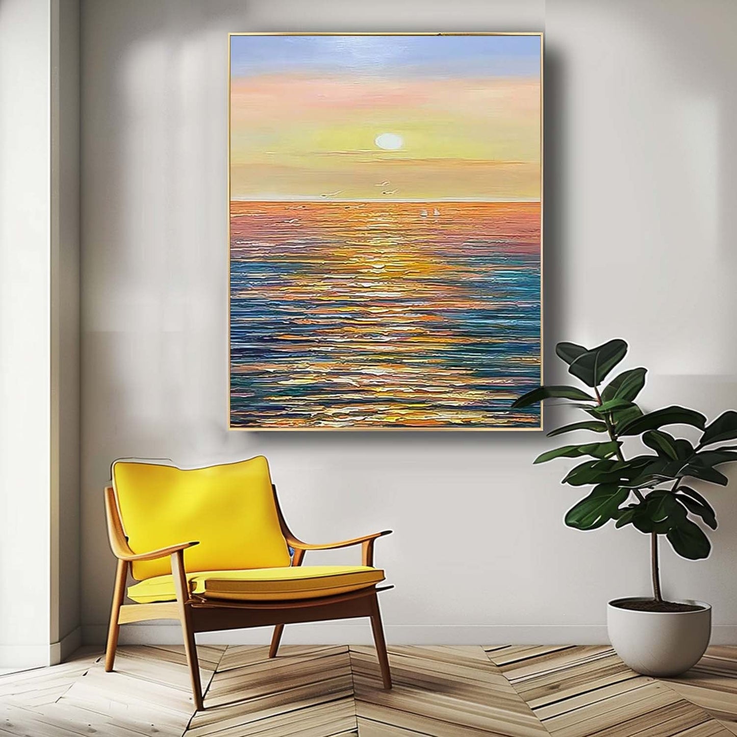 Serene Sunset Ocean View Oil Painting for Coastal Home D√©cor