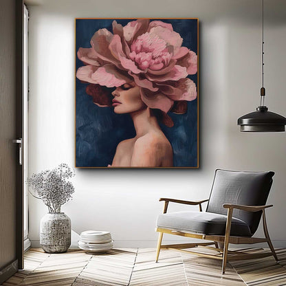 Elegant Floral Woman Portrait in Oil - Modern Canvas Art for Home Décor
