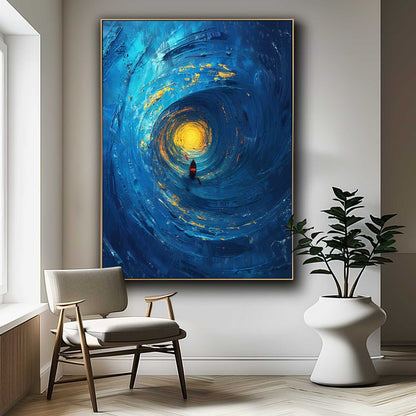 Serene Ocean Swirl with Vibrant Sunlight and Kayak Canvas Artwork