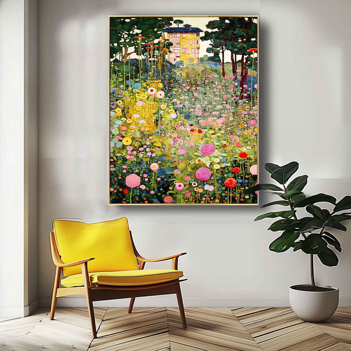 Vibrant Floral Landscape Oil Painting for Home Decor and Art Lovers
