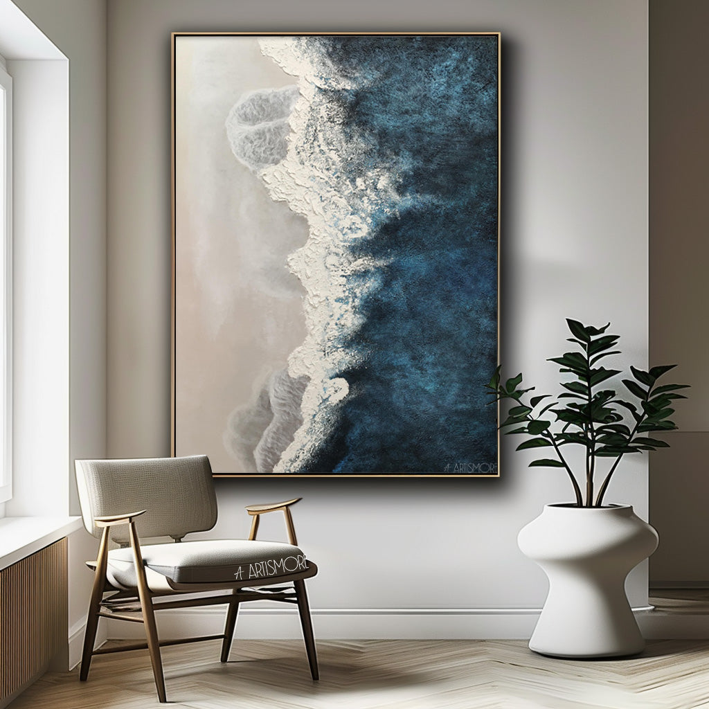 Tranquil Ocean Waves Oil Painting for Serene Coastal Home D√©cor