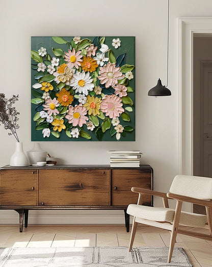 Vibrant Floral Oil Painting on Canvas – Colorful Flower Garden Art