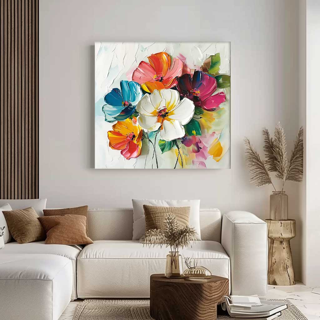 Vibrant Floral Oil Painting – Colorful Blossom Canvas Art for Home Decor