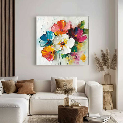 Vibrant Floral Oil Painting – Colorful Blossom Canvas Art for Home Decor