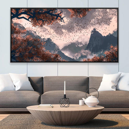 Autumn Serenity Mountain Landscape Oil Painting for Elegant Home Decor