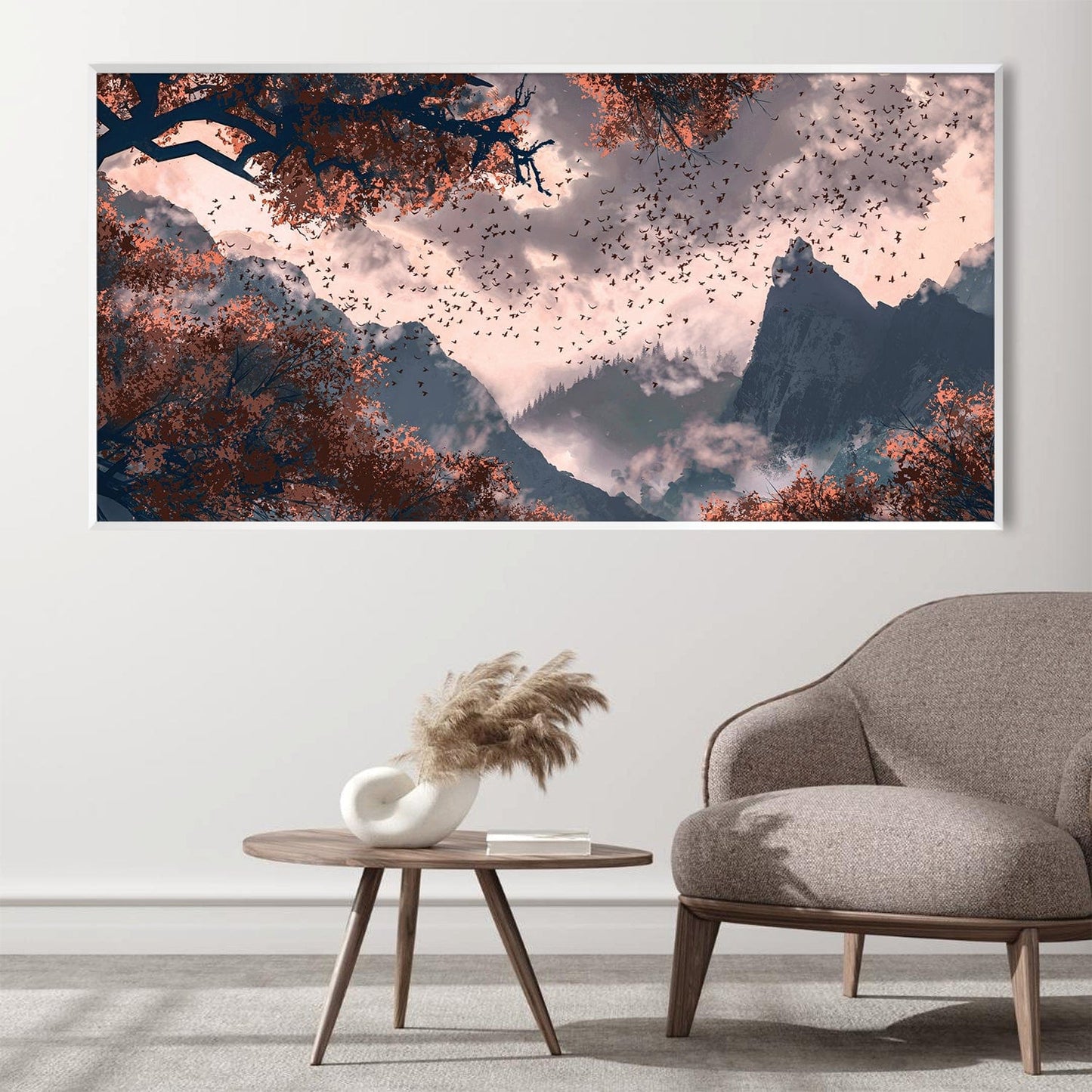 Autumn Serenity Mountain Landscape Oil Painting for Elegant Home Decor