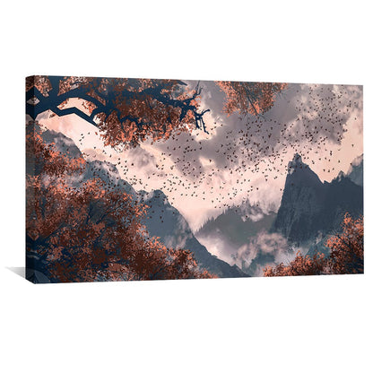 Autumn Serenity Mountain Landscape Oil Painting for Elegant Home Decor