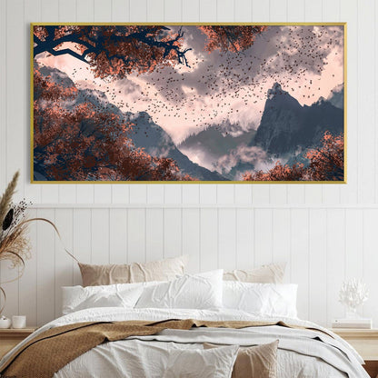 Autumn Serenity Mountain Landscape Oil Painting for Elegant Home Decor