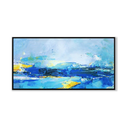 Serene Ocean Waves in Vibrant Blue and Yellow Oil Painting for Modern Decor