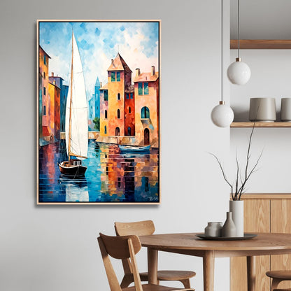 Vibrant Venice Canal Scene Oil Painting | Abstract Coastal Wall Art for Home Decor