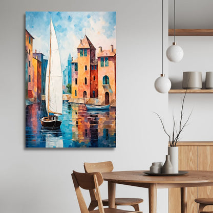 Vibrant Venice Canal Scene Oil Painting | Abstract Coastal Wall Art for Home Decor