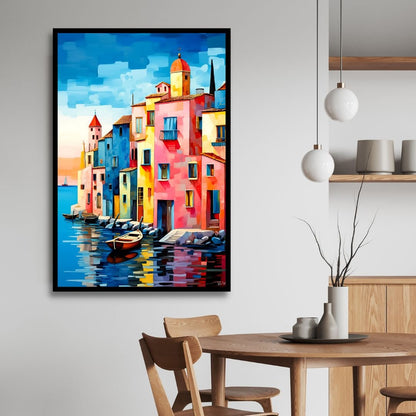 Vibrant Venice Canal Scene Oil Painting | Abstract Coastal Wall Art for Home Decor