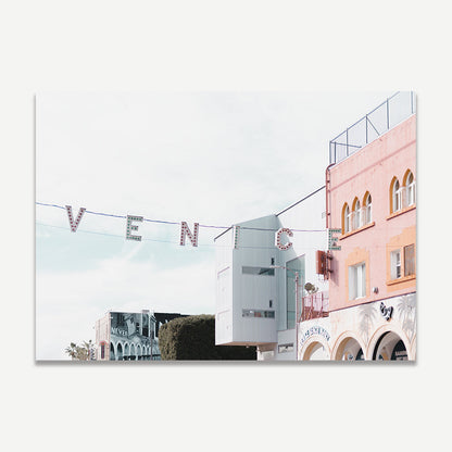 Charming Venice Beach Streetscape: Vibrant Oceanfront Oil Painting