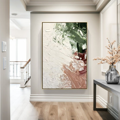 Abstract Green and Pink Oil Painting for Modern Home Decor