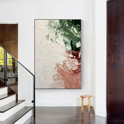 Abstract Green and Pink Oil Painting for Modern Home Decor