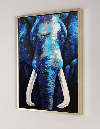 Vibrant Blue Elephant Abstract Oil Painting for Modern Home Decor