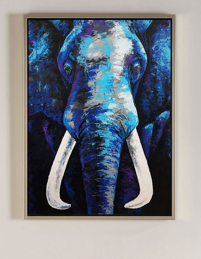 Vibrant Blue Elephant Abstract Oil Painting for Modern Home Decor